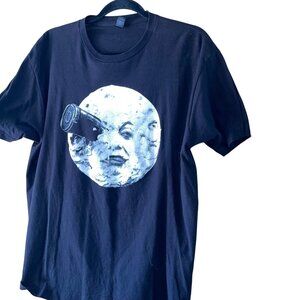 Tultex Mens Tee Shirt Size Large Black Trip To The Moon Crew Neck Pure Cotton